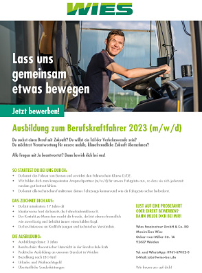Stellenanzeige Ausbildung zum Berufskraftfahrer 2023