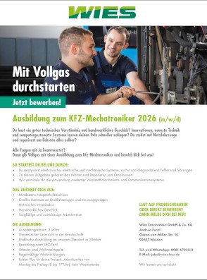 Stellenanzeige Ausbildung zum KFZ-Mechatroniker