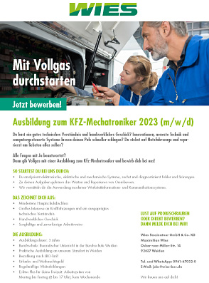 Stellenanzeige Ausbildung zum Kfz-Mechatroniker 2023