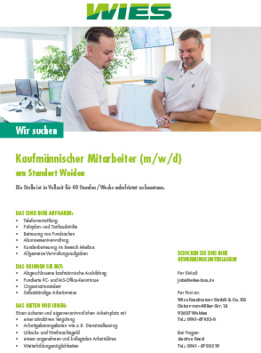Stellenanzeige Kaufmännischer Mitarbeiter
